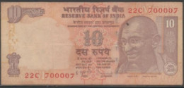 India 10 Rupees - FANCY NUMBER. (700007) Note Used - Inde