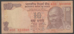 India 10 Rupees - FANCY NUMBER. (333000) Note Used - Inde