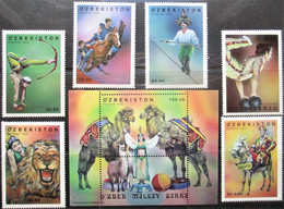 Uzbekistan  1999  Circus  6 V + S/S   Mi. 240 - 245 Bl. 25  MNH - Circo