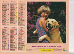 Calendrier-Almanach Des P.T.T 1995 -Fillette Et Labrador- Fillette Et Cheval Blanc-Département AIN-01-Référence 403 - Big : 1991-00