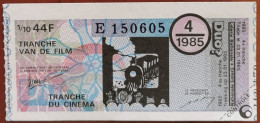 Billet De Loterie Nationale Belgique 1985 4e Tranche Du Cinéma - 23-1-1985 - Biglietti Della Lotteria