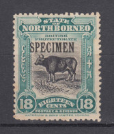 North Borneo 1909 Wild Ox 18c SPECIMEN, S.G.#175s,Scott#147,MH,OG - Bornéo Du Nord (...-1963)
