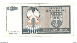Croatia   Krajina 1000 Dinara 1992  R5 - Croacia