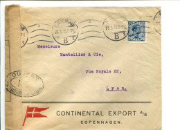 Danemark 1918 Affranchissement Seul Sur Lettre Pour Lyon Avec Censure - Continental Export A/s Copenhagen - Cartas & Documentos