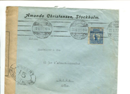 SUEDE 1917 Affranchissement Seul Sur Lettre Pour Lyon Avec Censure - En Tête Commerciale - 1910-1920 Gustaf V