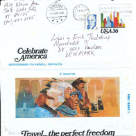 USA Aerogramme Sent To Denmark Salt Lake City 2-5-1988 (Celebrate America) - 1981-00