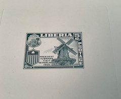 1958 Die Proof RARE ERROR "PSOTAGE" 5c Windmill Pres. Tubman’s Visit Netherlands 1956(Liberia Moulin à Vent Sc.368 - Liberia