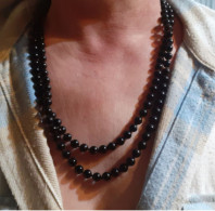 COLLIER PERLES JAIS NOIR En VERRE Double Rang 120 Cm - Colliers/Chaînes