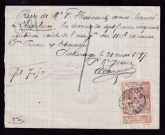 DDFF 487 - Reçu TP Expo BXL PATURAGES 1897 - Cachet J.Jean , Huissier De La Justice De Paix De Paturages - 1894-1896 Tentoonstellingen