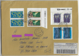 Brazil 1997 Barcode Registered Cover Sent From Blumenau To São Miguel Do Oeste 4 Pair Of Commemorative Stamp - Cartas & Documentos