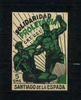 EMISIONES LOCALES , JAÉN - SANTIAGO DE LA ESPADA , FES. 3 ** , SOLIDARIDAD PROLETARIA C.N.T. , U.G.T. - Spanish Civil War Labels