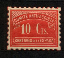 EMISIONES LOCALES , JAÉN - SANTIAGO DE LA ESPADA , FES. 9 ** , COMITÉ ANTIFASCISTA - Spanish Civil War Labels