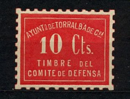 EMISIONES LOCALES , CIUDAD REAL - TORRALBA DE CALATRAVA , FES. 1 * , TIMBRE DEL COMITÉ DE DEFENSA - Spanish Civil War Labels