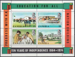 Zambia 1974 - 10th Anniversary Of Independence - Miniature Sheet Mi Block 3 (129-132) MNH - Zambia (1965-...)