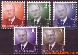 België 2007 - Mi:3733/3737, Yv:3667/3671, OBP:3695/3699, Stamp - XX - King Albert II Mvtm - New Franking System - 1993-2013 Rey Alberto II (MVTM)