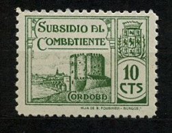 EMISIONES LOCALES , CÓRDOBA , FES. 33 ** , SUBSIDIO AL COMBATIENTE - Spanish Civil War Labels