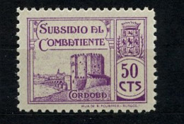 EMISIONES LOCALES , CÓRDOBA , FES. 35 ** , SUBSIDIO AL COMBATIENTE - Spanish Civil War Labels