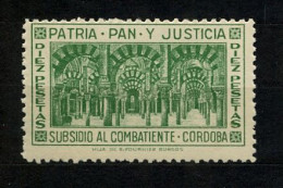 EMISIONES LOCALES , CÓRDOBA , FES. 39 ** , SUBSIDIO AL COMBATIENTE , PATRIA - PAN Y JUSTICIA , VALOR DE 10 PTS. - Viñetas De La Guerra Civil