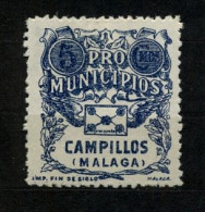 EMISIONES LOCALES , MÁLAGA - CAMPILLOS , FES. 1 * , SELLO PRO MUNICIPIOS - Viñetas De La Guerra Civil