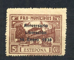 EMISIONES LOCALES , MÁLAGA - ESTEPONA , FES. 16 (*) , PRO MUNICIPIOS , SOBRECARGADO , ANIVERSARIO LIBERACIÓN - Spanish Civil War Labels