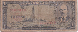 BILLETE DE CUBA DE 1 PESO DEL AÑO 1957 (BANK NOTE)  JOSE MARTI - Cuba