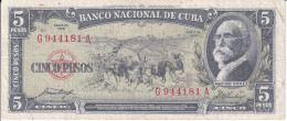 BILLETE DE CUBA DE 5 PESOS DEL AÑO 1958 (BANKNOTE)  MAXIMO GOMEZ - Cuba