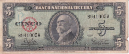 BILLETE DE CUBA DE 5 PESOS DEL AÑO 1960  (BANKNOTE)  MAXIMO GOMEZ - Cuba