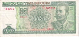 BILLETE DE CUBA DE 5 PESOS DEL AÑO 2002 DE ANTONIO MACEO  (BANKNOTE) - Cuba