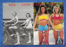 Cpm Humour Pin Up Sur La Côte D'azur D' Hier Et D'aujourd'hui 1920 1996 ( 2 Chiffres Rajoutés Au Crayon  ) Vélo Seins - Pin-Ups