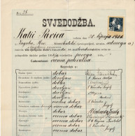 CROATIA  / K. U. K. AUSTRIA  -  VISA DJEVOJACKA . SK. U SAM.  Ss MILOSRDNICA  CERTIFICATE  - 1914  - TAX STAMP 30 FILLER - Diplômes & Bulletins Scolaires