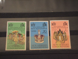 NUOVE HEBRIDI (Inglese)- 1977 SILVER JUBILEE REGINA 3 VALORI - NUOVO(++) - Nuevos