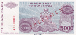 BOSNIA AND HERZEGOVINA, UNC, SPECIMEN 0428,P-149, 5.000 DINARA, BANJA LUKA 1993 - Bosnië En Herzegovina