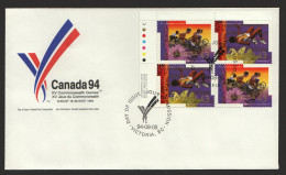 1994 Commonwealth Games:  Wheelchair Marathon, High Jump  Sc 1520-21 UL Plate Block Of 4 - 1991-2000