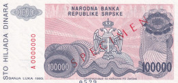 BOSNIA AND HERZEGOVINA, UNC, SPECIMEN 0529, P-151, 100.000 DINARA, BANJA LUKA 1993 - Bosnie-Herzegovine