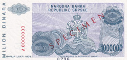 BOSNIA AND HERZEGOVINA, UNC, SPECIMEN 0296, P-152, 1.000.000 DINARA, BANJA LUKA 1993 - Bosnie-Herzegovine
