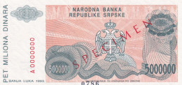 BOSNIA AND HERZEGOVINA, UNC, SPECIMEN 0786, P-153, 5.000.000 DINARA, BANJA LUKA 1993 - Bosnië En Herzegovina