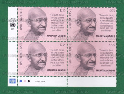 UNITED NATIONS / UNO / UN 2019 - MAHATMA GANDHI 150th BIRTH ANNIVERSARY 1v Block MNH ** - Joint Issue - As Scan - Mahatma Gandhi