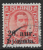 Islanda Island Iceland 1923 King Christian X Official Overprinted "20 Aur Pjónusta" Mi N.43 US - Dienstmarken