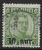 Islanda Island Iceland 1922 King Christian X Surcharged 10/5aur  Mi N.110 US - Usados