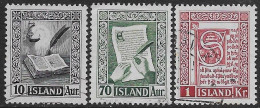 Islanda Island Iceland 1953 Icelandic Manuscripts 3val Mi N.287-289 US - Usati