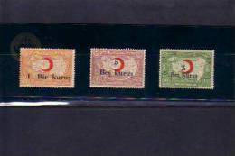 1932-1933-1934 TURKEY SURCHARGED TURKISH LEAGUE OF THE RED CRESCENT CHARITY STAMPS MINT WITHOUT GUM - Charity Stamps