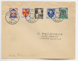 FRANCE BLASON 1FR+5FR MIXTE BLASON ALGERIE 2FX2+10FR LETTRE CHANZY 13.9.1958 ORAN - 1941-66 Coat Of Arms And Heraldry