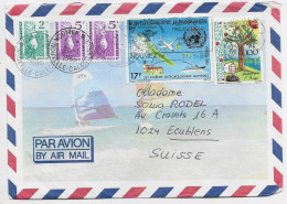 NOUVELLE CALEDONIE 100FR+17FR+ 5FRX2+2FR LETTRE COVER AVION MEC NOUMEA 21.1.1986 POUR SUISSE - Cartas & Documentos