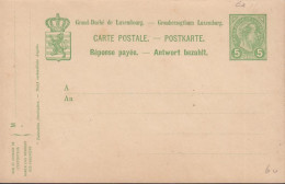 1895. LUXEMBOURG. CARTE POSTALE. 5 Centimes Double Card Grossherzog Adolf With Response Payee. - JF445181 - Postwaardestukken