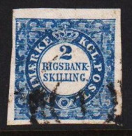 1852. DANMARK. 2 Rigsbankskilling Blue. Thiele Print. Beautiful Stamp With Numeral Cancel 1. ... (Michel 2II) - JF540050 - Oblitérés
