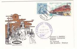 Cuba - Lettre De 1976 - Oblit Lahabanna Cuba - 1 Er Vol SABENA Lahabana Bruxelles - Trains - - Brieven En Documenten