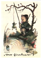 ILLUSTRATION, HUMMEL, THE FISHERMAN, NR. 62.1237, CHILD, BOY, FROG, LAKE, SIGNED, POSTCARD - Hummel