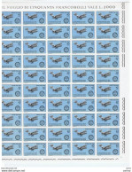 REPUBBLICA:  1967  I° F.LLO  POSTA  AEREA  - £. 40  NERO  E  CELESTE  FGL. 50  N. -  SASS. 1053 - Fogli Completi