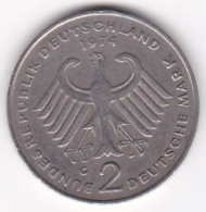 2 Mark 1974 G Karlsruhe Theodor Heuss., En Cupronickel , KM# 127 - 2 Marcos