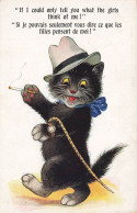 Chat Noir Humanisé * CPA Illustrateur * Fumeur Tabac Cigarette Canne Montre Chapeau * Chats Cat Katze Noirs Humanisés - Gatti